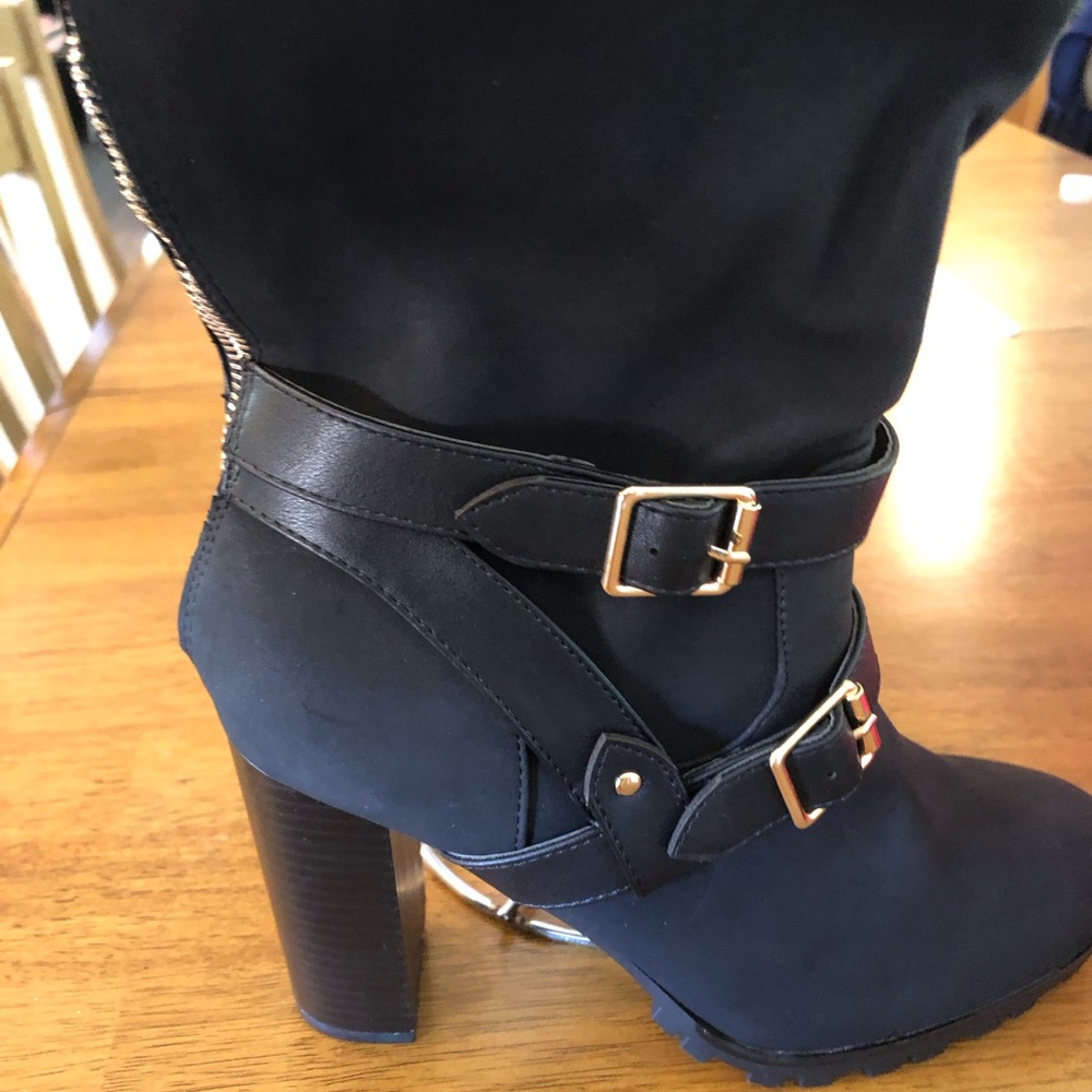 Black, leather high heel boots